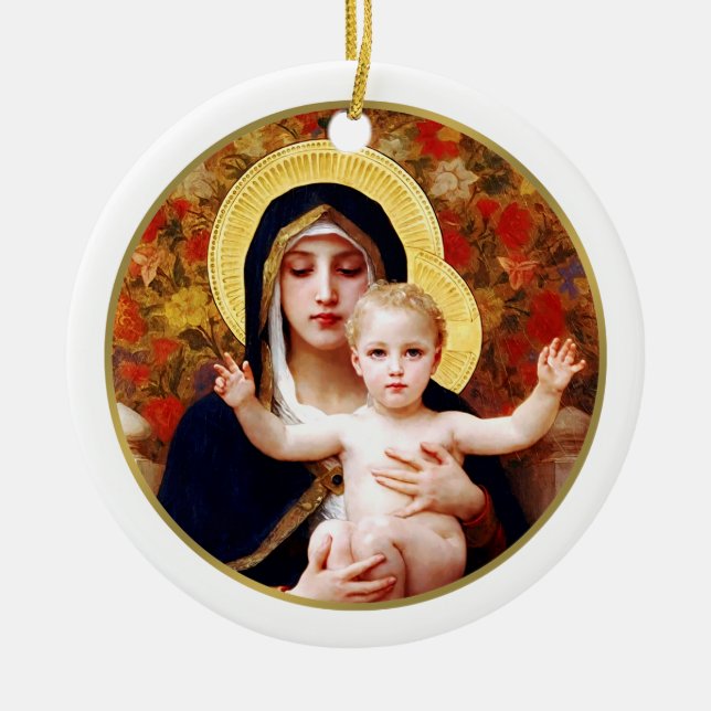 Madonna by W. Bouguereau. Fine Art Christmas Gift  Ceramic Tree Decoration (Front)