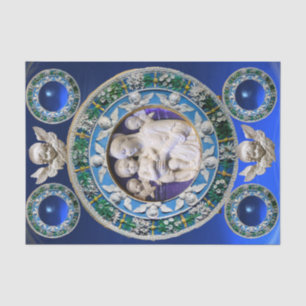 MADONNA,CHILD,ANGELS NATIVITY FLORAL CROWN Blue Tissue Paper