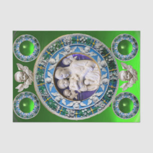 MADONNA,CHILD,ANGELS NATIVITY FLORAL CROWN Green Tissue Paper