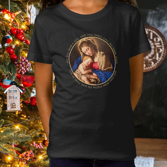Madonna & Child Christian Christmas Gift for Girls T-Shirt (Madonna & Child Christian Christmas t-shirt for girls wit h Bible verse)