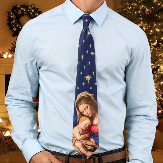 Madonna & Child Christmas Gift Priests Pastors Tie (Religious Christmas gift necktie for Catholic & Christian priests, pastors, Dads and Grandpas)