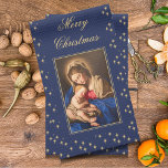 Madonna & Child Religious Christmas Decorations Tea Towel<br><div class="desc">This traditional, midnight blue and gold, decorative, Christmas towel features a beautiful painting of the Madonna and Child by artist Giovannia Battista Salvi and includes the words "Merry Christmas", which you can easily change using the text template. It would be perfect as a gift to someone of the Catholic faith...</div>