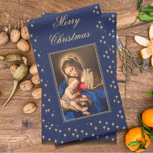 Madonna & Child Religious Christmas Decorations Tea Towel