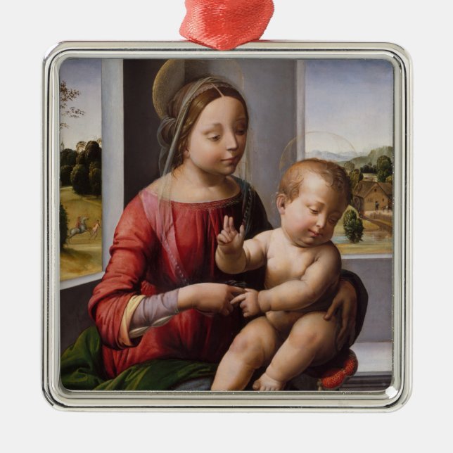 Madonna & Child with John the Baptist Metal Tree Decoration (Front)