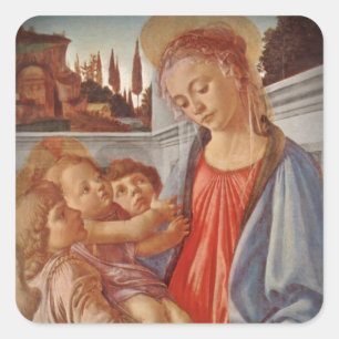 Madonna Christ Child and Two Angels Square Sticker