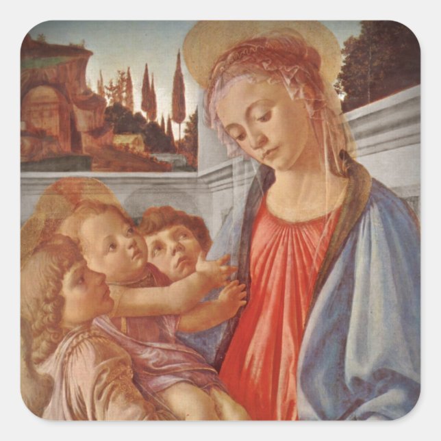 Madonna Christ Child and Two Angels Square Sticker (Front)