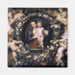 Madonna Floral Wreath With Child by Rubens Magnet