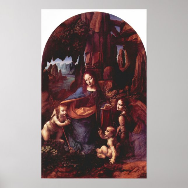Madonna in the rock cave by Leonardo da Vinci Poster (Front)