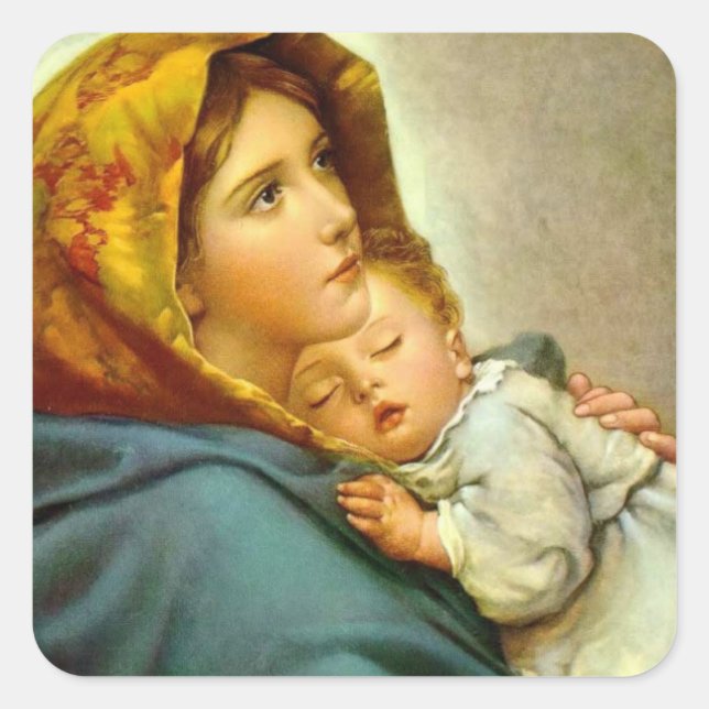 Madonna & Jesus Christmas Envelope Square Sticker (Front)