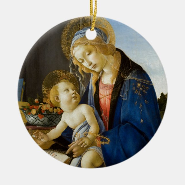 Madonna of the Book by Botticelli Ceramic Tree Decoration (Front)