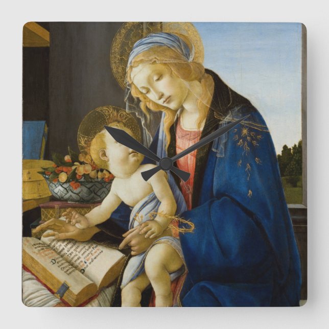 Madonna of the Book by Botticelli Square Wall Clock (Front)