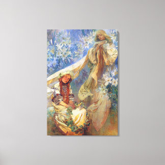 Madonna of the Lilies, Alphonse Mucha Art Canvas Print