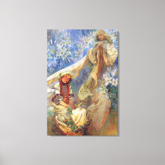 Madonna of the Lilies, Alphonse Mucha Art Canvas Print (Front)