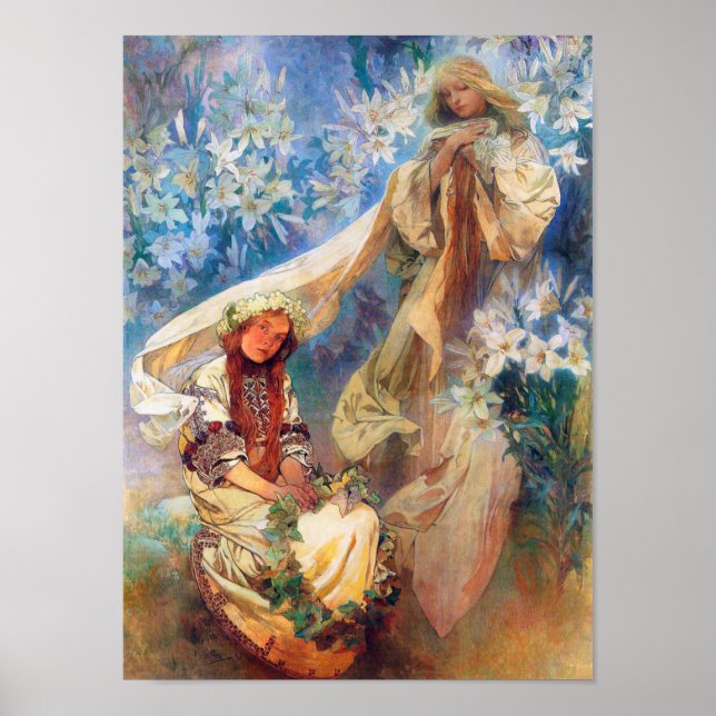 Madonna of the Lily, Mucha Poster (Front)