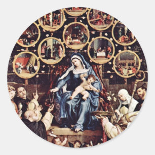 Madonna Of The Rosary By Lotto Lorenzo (Best Quali Classic Round Sticker