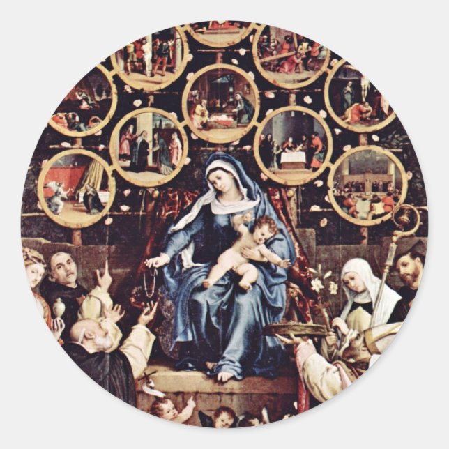 Madonna Of The Rosary By Lotto Lorenzo (Best Quali Classic Round Sticker (Front)