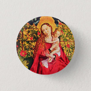 MADONNA OF THE ROSE BOWER 3 CM ROUND BADGE