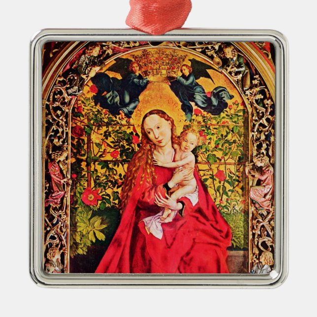 MADONNA OF THE ROSE BOWER MISTLETOES,HOLLY BERRIES METAL TREE DECORATION (Front)