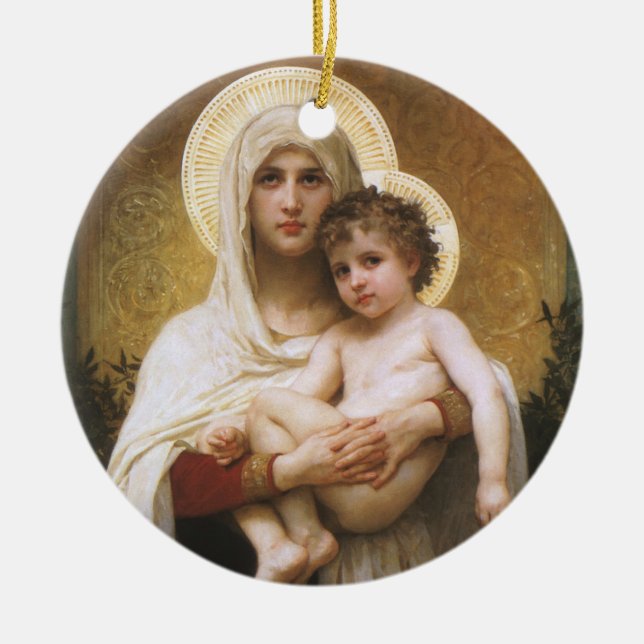 Madonna of the Roses by Bouguereau Ceramic Tree Decoration (Front)