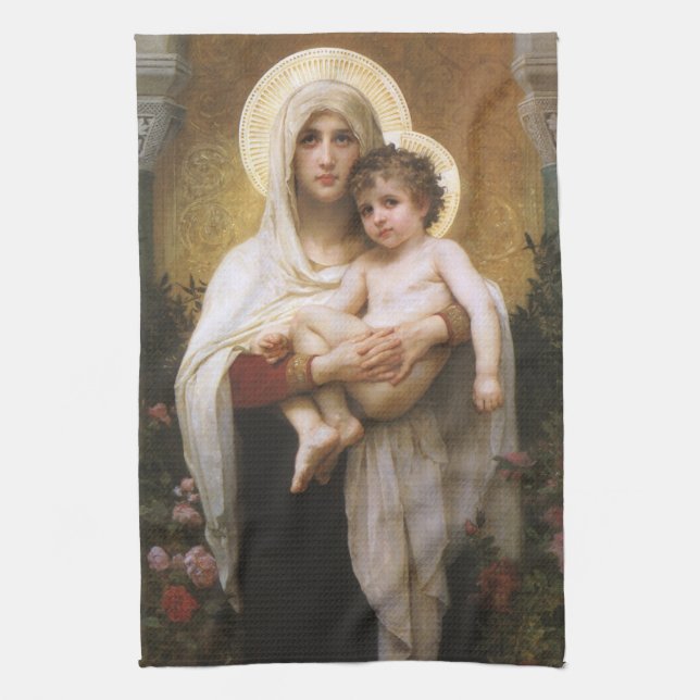 Madonna of the Roses by Bouguereau Tea Towel (Vertical)