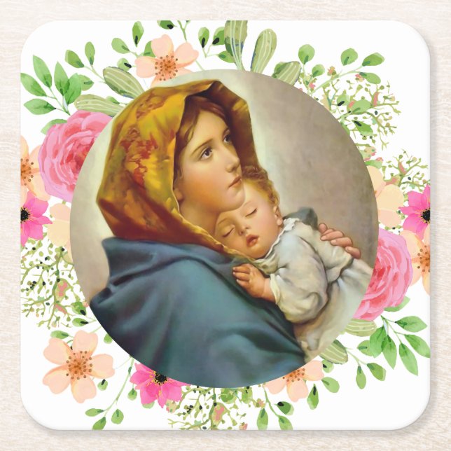 Madonna of the Streets Holy Mary Madonnina Square Paper Coaster (Front)