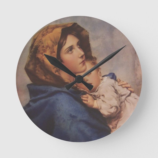 Madonna Virgin Mother Mary with Sleeping Jesus Round Clock (Front)