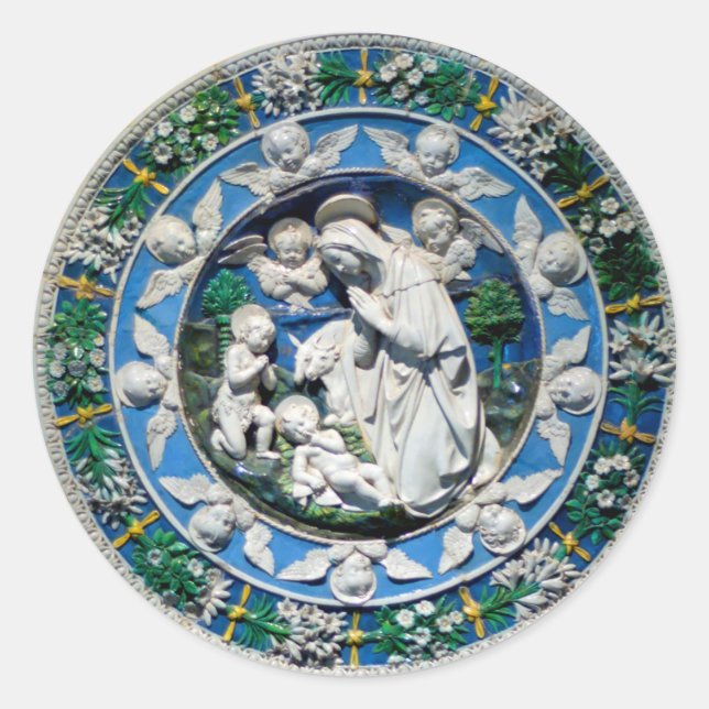 MADONNA WITH CHILD AND ANGELS CLASSIC ROUND STICKER (Front)