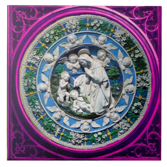 MADONNA WITH CHILD AND ANGELS FLORAL CROWN TILE (Front)
