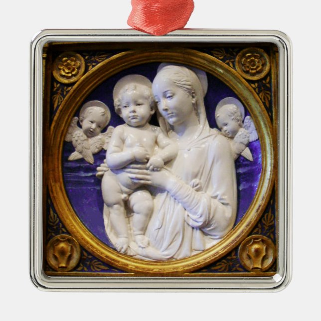 MADONNA WITH CHILD AND ANGELS Round Blue Sapphire Metal Tree Decoration (Front)