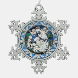 MADONNA WITH CHILD AND ANGELS SNOWFLAKE PEWTER CHRISTMAS ORNAMENT