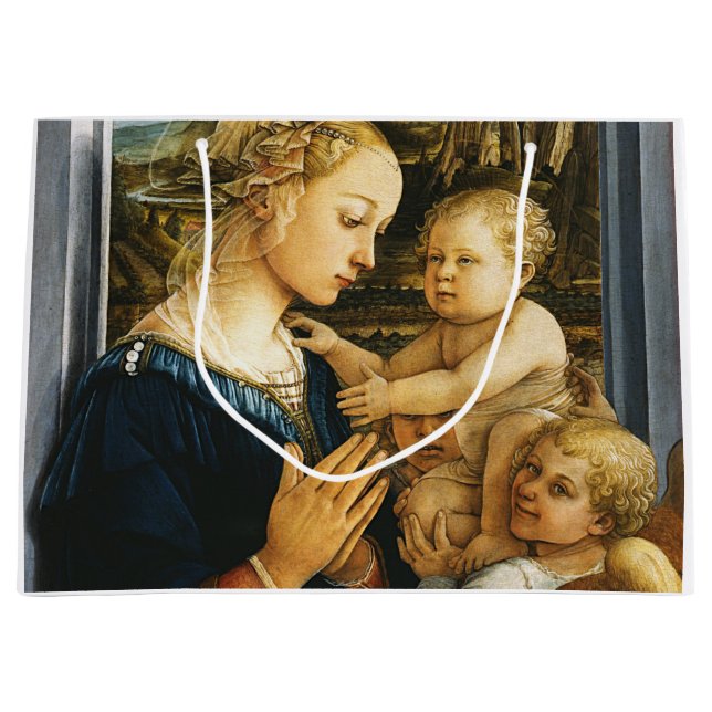 Madonna with child and two Angels, Filippo Lippi Large Gift Bag (Front)