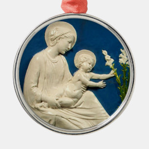 MADONNA WITH CHILD AND WHITE LILIES METAL TREE DECORATION