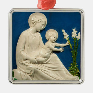 MADONNA WITH CHILD AND WHITE LILIES METAL TREE DECORATION