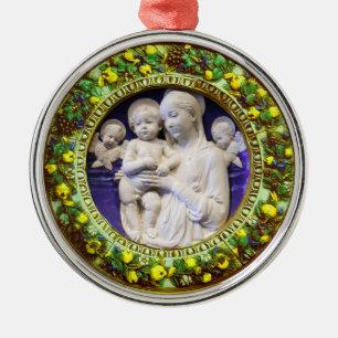 MADONNA WITH CHILD ,ANGELS FLORAL CROWN Blue Gem Metal Tree Decoration