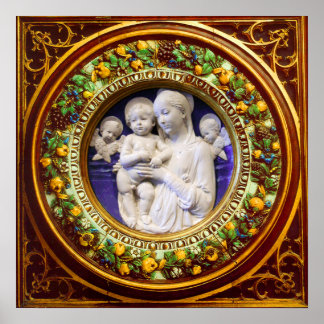 MADONNA WITH CHILD,ANGELS RENAISSANCE FLORAL CROWN POSTER
