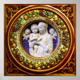 MADONNA WITH CHILD,ANGELS RENAISSANCE FLORAL CROWN POSTER
