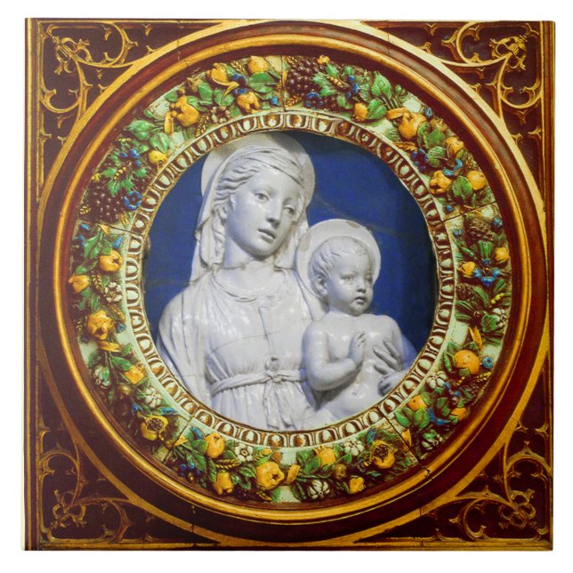 MADONNA WITH CHILD,RENAISSANCE FLORAL CROWN TILE (Front)