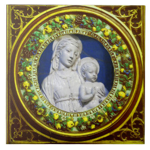 MADONNA WITH CHILD,RENAISSANCE YELLOW FLORAL CROWN TILE