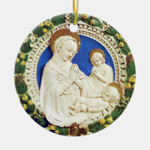 MADONNA WITH CHILD  Round Blue Sapphire Ceramic Tree Decoration