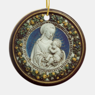 MADONNA WITH CHILD  Round Blue Sapphire Ceramic Tree Decoration