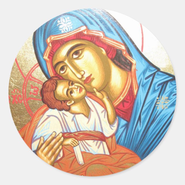 Madonna with Jesus Byzantine Religious Icon gold Classic Round Sticker (Front)