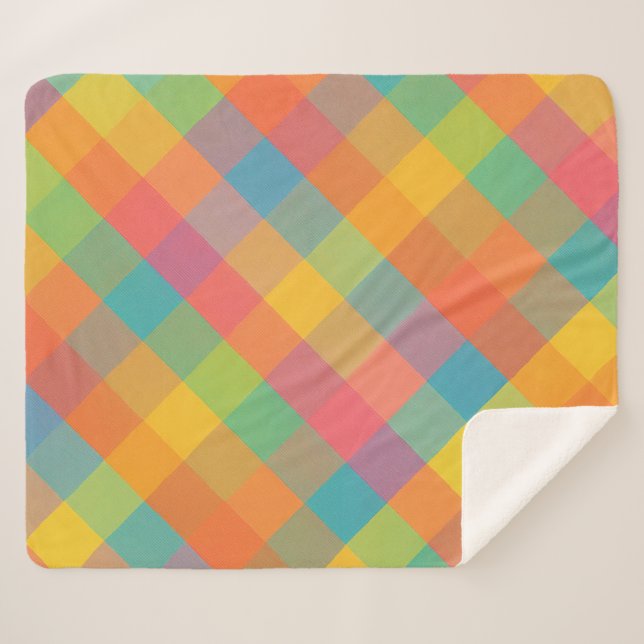 Madras Breeze – Diagonal Plaid Sherpa Fleece Blank Blanket (Front (Horizontal))