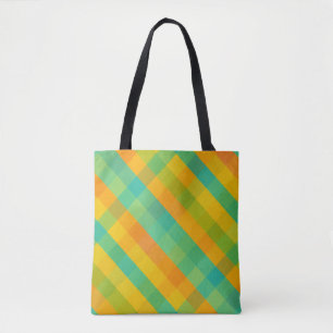 Madras Check Revival – Vibrant Diagonal Plaid Tote Bag