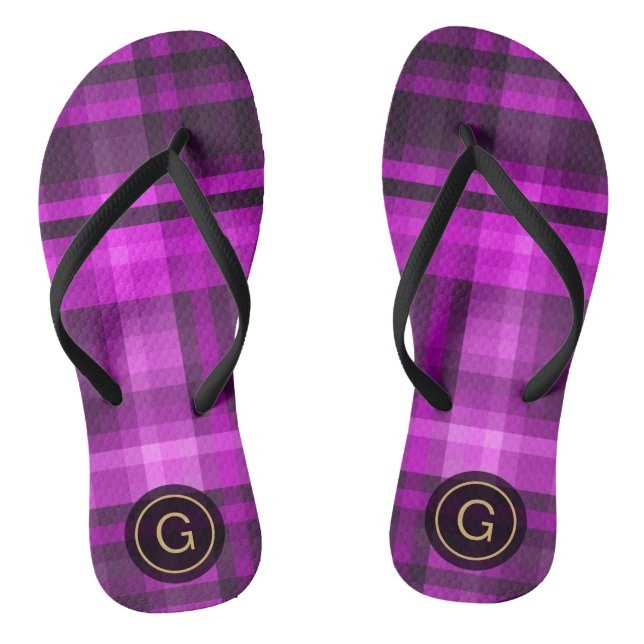 Madras Hot Pink Girly Pattern Custom Monogram Jandals (Footbed)