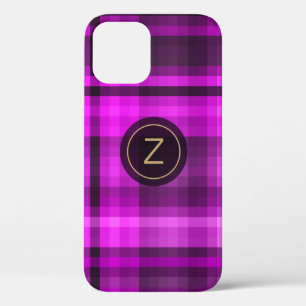 Madras Hot Pink Girly Pattern Customised Monogram iPhone 12 Case