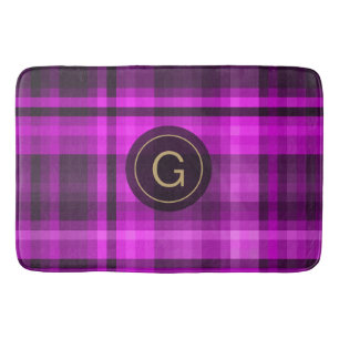 Madras Hot Pink Pattern Initial Personalised Bath Mat