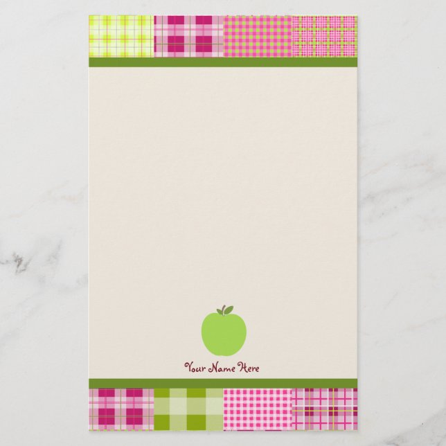 Madras Inspired Plaid & Green Apple Teacher Stationery (Front)