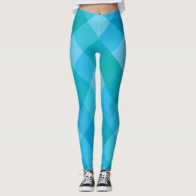 Madras Moment – Blue-Green Plaid Pattern Leggings (Front)