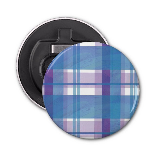 Madras Plaid Blue and Purple Bottle Opener (Front)
