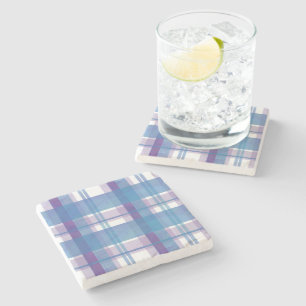 Madras Plaid Blue and Purple Stone Coaster